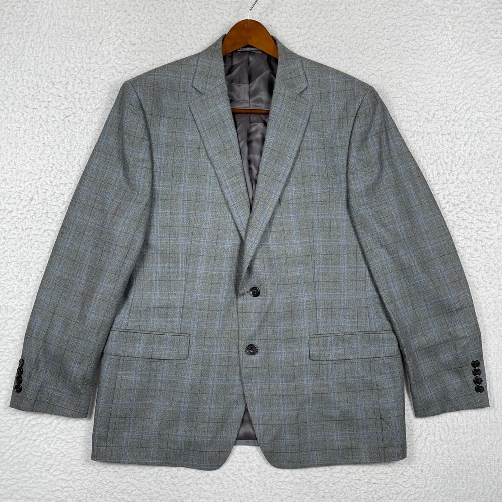 Lauren Ralph Lauren Sport Coat Mens 44R Grey Silk Wool Glen Plaid Blazer Classic